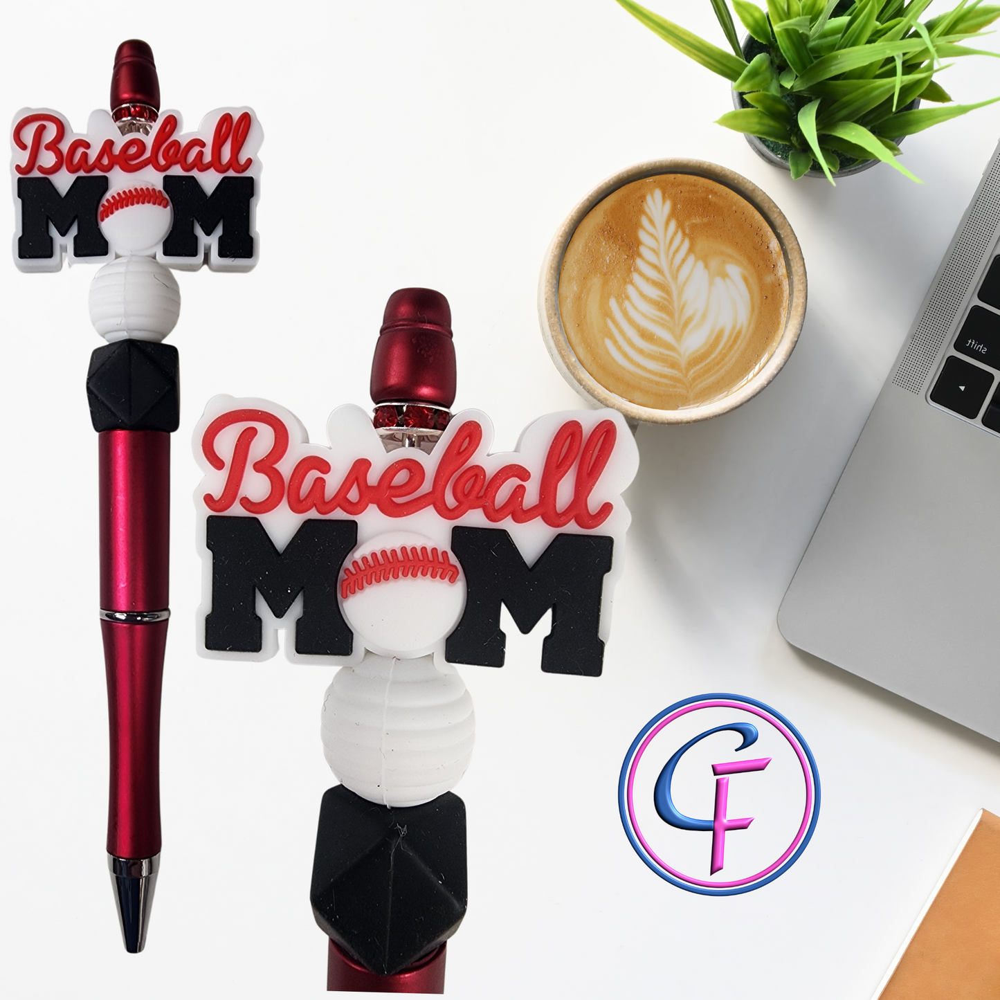Baseball MOM Red, White, Black Beaded Pen