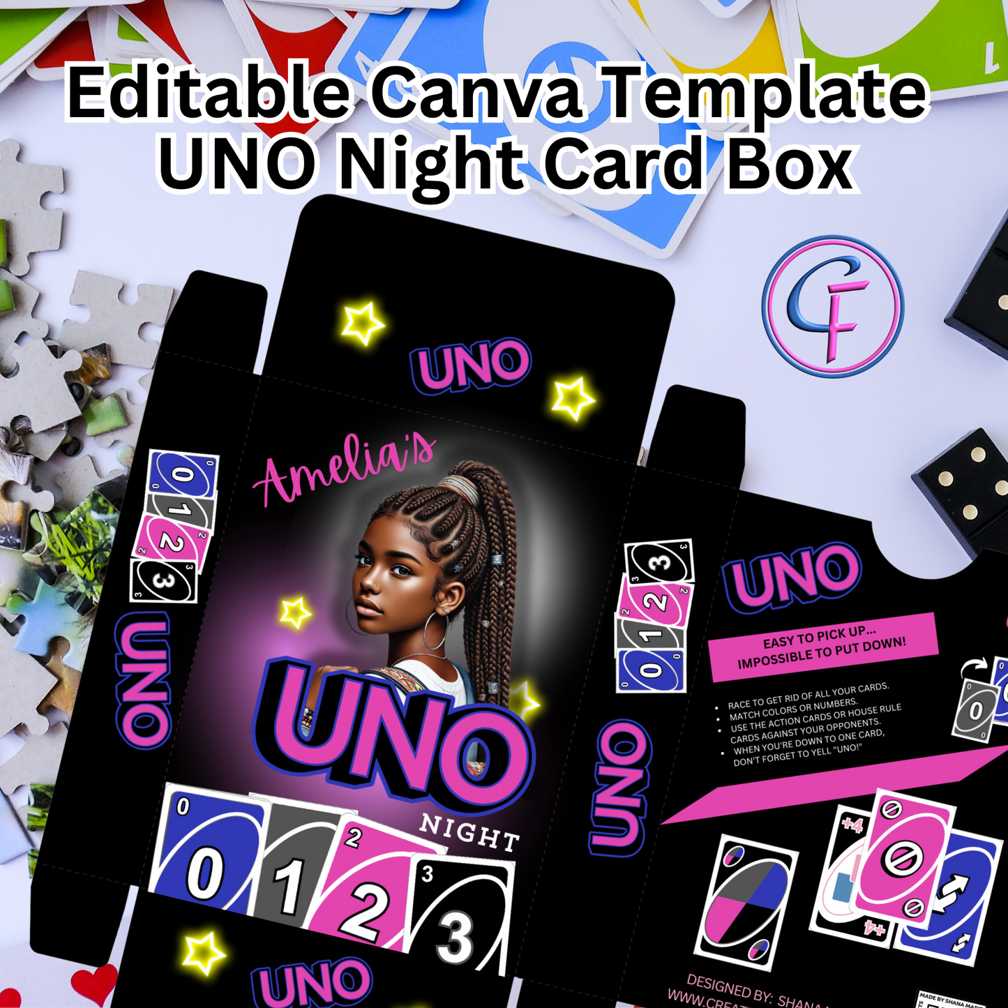 Editable Night Game Cards BOX Template